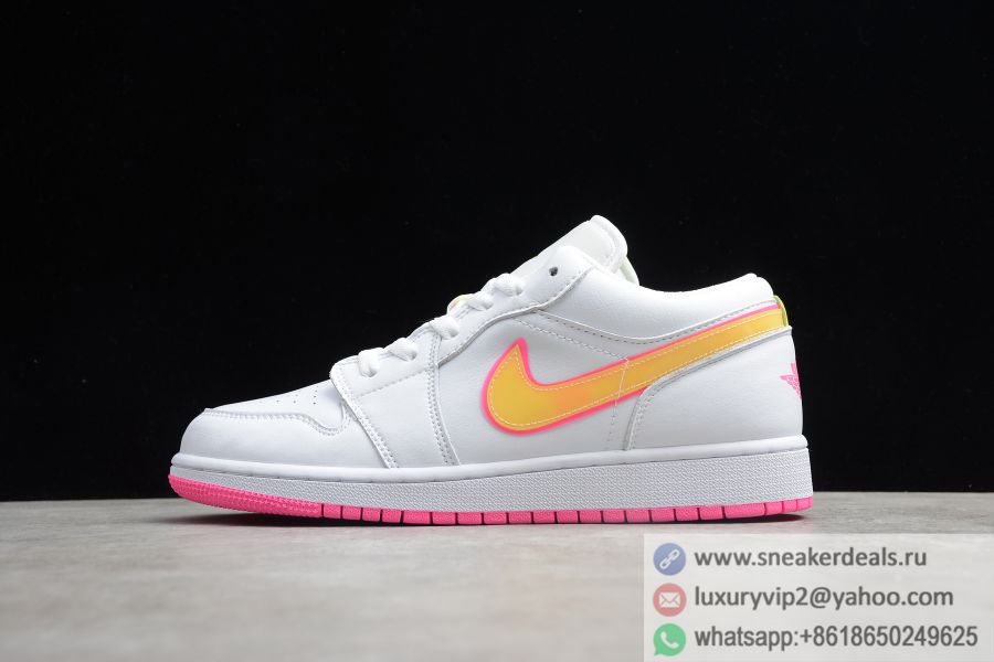 Air Jordan 1 Low Edge Glow GS WhiteLemon-Venom Pink CV4610-100 Women Basketball Shoes